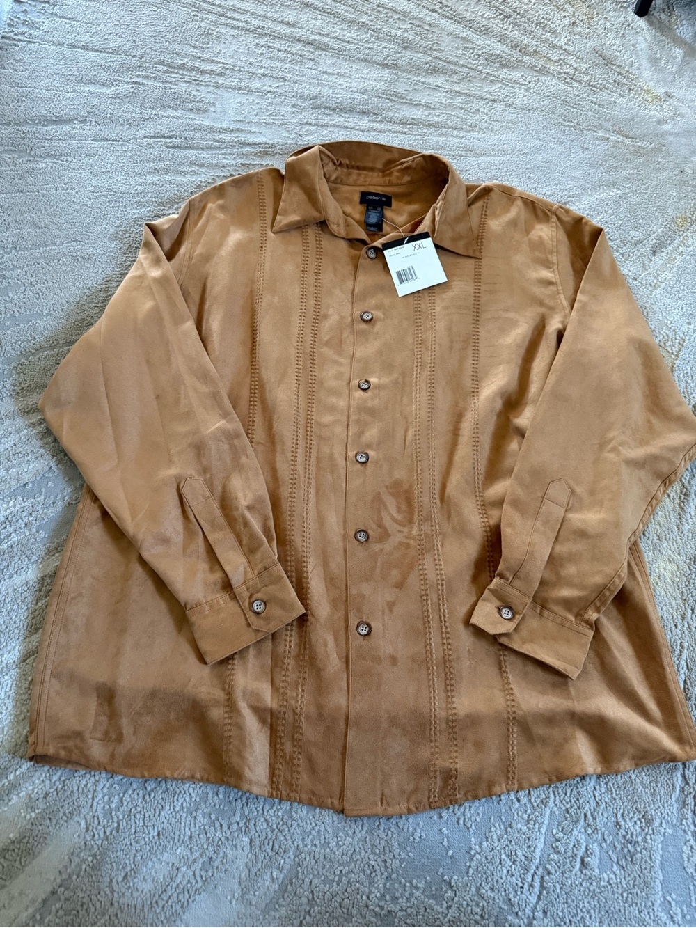 Liz Claiborne tan button front shirt western details XXL new
